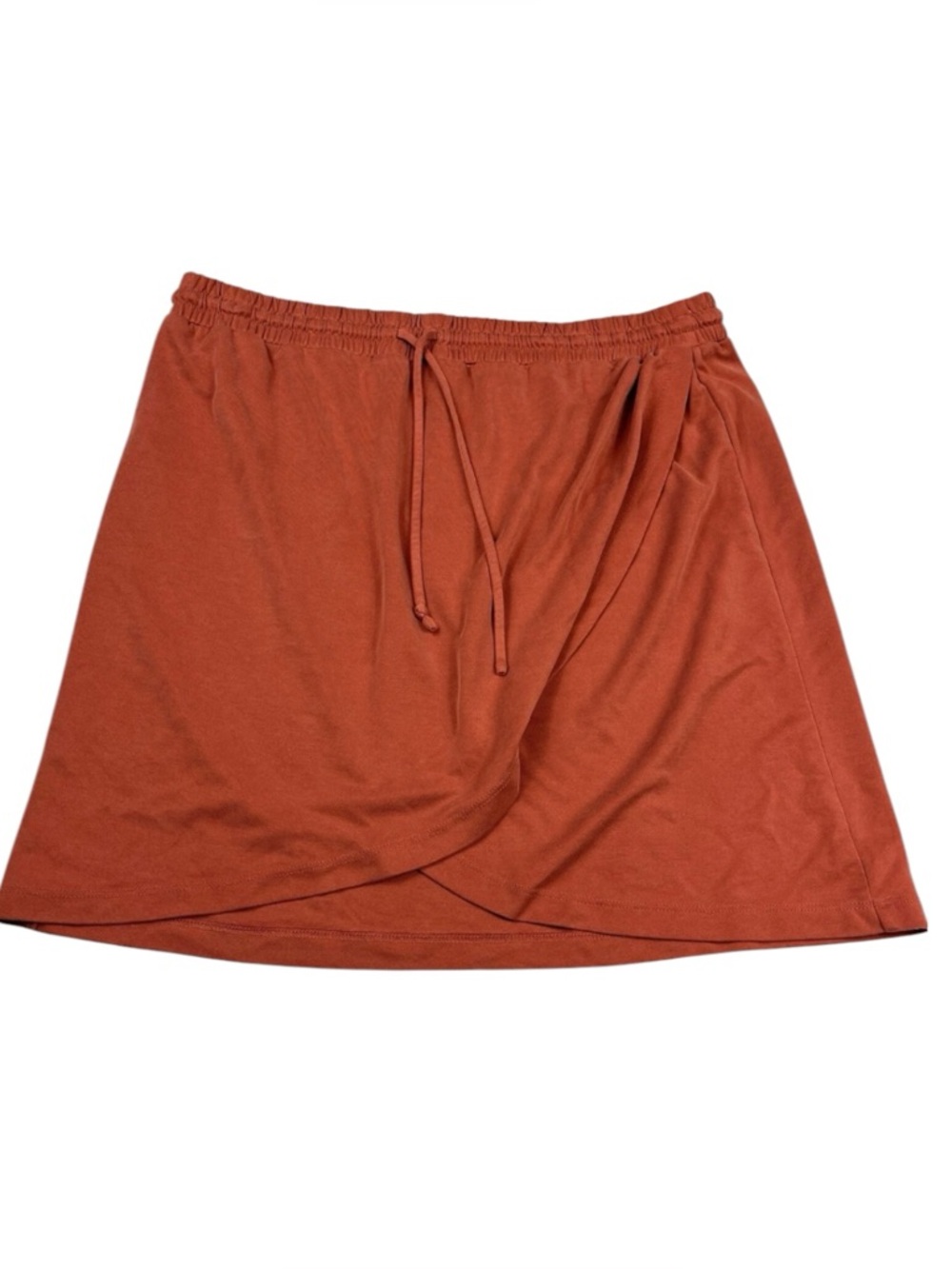 Lou & Grey Soft Knit Wrap Skirt Rust Tulip Overlay Hem Boho Casual Drawstring M